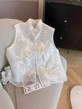 High-End Women's Wear New Chinese Embroidery Eugen Gauze Collar Buckle Vest 2024 Women's Spring And Summer Style Vest-Outfit