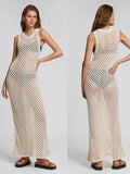 Fongt New Beach Skirt Sexy Knitted Hollow Holiday Long Bikini Swimsuit Hoodie