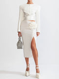 Spring 2025 New Fashion Sexy Round Tie With Short Top + High-Waisted Three-Dimensional Flowers Open Forked And Hip