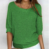 Fongt New Solid Color Round Knit Shirt Women Commuting Elegant Seven-Sleeve Top Air-Conditioning Shirt