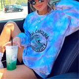 Women Men Sweatshirts Oversize O Neck Letter Print Tie Dye Gradient Sweatshirts Vintage Loose Long Sleeve Pullovers