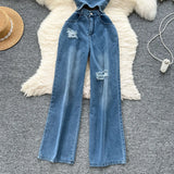 Fongt Kong Flavor Chic Net Red New Design Heartless Sleeveless High-Rise Thin Hole Casual Denim Jumpsuit