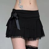 Fongt Bow Spliced Half-Dressed Girl 2025 Low-Waist Sexy A-Shaped Skirt Hottie INS New Short Skirt