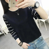 Knit T-shirts Korean Bottom Pullover Hollow Out Knitwear 3/4 Sleeve O-neck Tees Casual Elegant New Chic Spring Summer