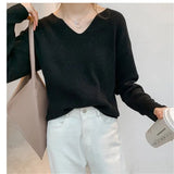 Solid V-neck Loose Elegant Office Lady