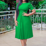 Fongt Ebay 2025 Summer New Short-Sleeved Folded Color Large-Size Dress