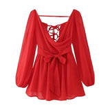 Fongt Summer Out-The-Shoulder Lantern Long-Sleeved V-Neck Dress Sexy Showy Multi-Colored Skirt Woman