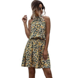 New Summer Floral Sleeveless Dresses Women Off Shoulder Sexy Elegant Red Mini Dress Plus Size Beach Casual Boho Short