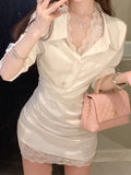 Fongt 2025 New Small Gentle Spring Temperament Sexy Lace Shirt Skirt Dress Dress Woman