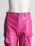Fongt 2024 New Street Trend Multi-Pocket Pu Design Sense High Waist Slim Straight Pants Women's Loose Cargo Pants-Outfit
