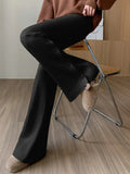 Split Button Wide Leg Pants Straight Casual High Waist Pants Keep Warm In Autumn Solid Loose Wool Cosy Woman