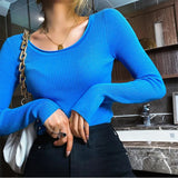 Women's Knitted Long Sleeve Solid Sweaters New Sexy Skinny Double O-neck Bottoming Knitwear 2021 Autumn Ladies Sexy Chic