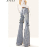 Fongt Micro-Tight Jeans Women Autumn New Retro Hottie Slimming High-Sight Belt Splicing Pants Tide
