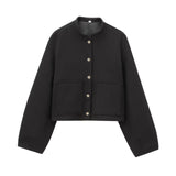 Fongt Dress Short Bomber Jacket 2025 Spring Temperament Collar Single Buckle Long Sleeves Loose Short Coat Woman
