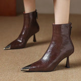 Fongt Pointed High Heel Boots Metal Head Gas Small Short Boots High Heels Short Boots Thighs Short Boots Tiring Boots Without Tired Skirts
