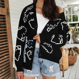 Fongt Long-Sleeved Knitted Autumn And Winter New Coat Loose Cartoon Dinosaur Cardigan
