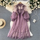 Women's Maxi Dress Elegant Flower Mesh Party Dresses Vestidos Fashion Lantern Sleeve Woman Long Robe Two Piece Sets