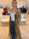 Fongt Autumn And Winter New Hot Women's Suit Collar Leopard Print Jacket Casual Long Wind Coat