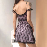 Fongt Women's Purple Girl Sexy Backless Lace Lace Halter Dress Sleeping