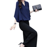 Fongt New Large-Size Women's Summer Two-Piece Sant Chiffon Broad Leg Trousers Casual Fashion Suit Woman