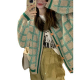 Fongt Sweater Cardigan Female Retro Languid Lazy Bump Color Knit Coat Autumn Winter Add Thick Loose Short Jacket Female-Outfit