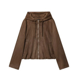 Fongt New Women's Hooded Zip Pocket Deer-Skinned Long-Sleeved Jacket Jacket