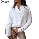 White Blouse Womens Casual Fashion Stand Collar Long Sleeve Plus Size Office Ladies Shirt Elegant Female Tops And