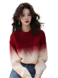 Fongt Red Apricot Gradient Round-Neck Sweater Women's 2025 New Winter Knitted Shirt Unique Super-Looking Top