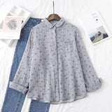 New Women Cotton Turn Down Collar White Shirt Long Sleeve Pockets Dot Blouse Button Up Loose Spring Casual Tops