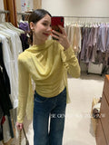Fongt Xixi 2025 Autumn White Standard Elegant Temperament Chiffon Neck Thin Knitted Small Shirt 89631