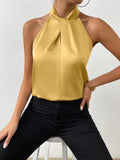 Fongt Women's Clothing 2025 Summer New Color Clove Hanging Neck Sleeveless Vest Ribbon Simulation Silk Top