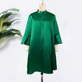Fongt Large-Size Round-Neck Horn Sleeves Loose Thin-Skinny Casual Party Dress Girl Dress