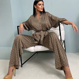 Fongt New Spring / Summer 2023 Can Wear Satin Pajamas Cardigan Lace Print Loose Suit Home Clothes-Outfit