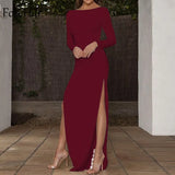 Long Sleeve Maxi Party Dress Women White Yellow Black Floor Length High Split Backless Sexy Long Club Dress