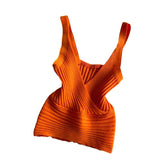 Fongt Pit Knitted Vest V-Neck With Solid Color High-Rise Bare Back Street Short Sling Sling