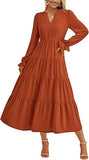 Fongt Autumn Long Dress Long Sleeve V-Neck Layered Lotle Leaves By The A-Line Cocktail Party