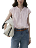 Fongt Round Collar Small Flying Sleeve Commuting Shirt Women 25 Summer French Loose Pressure Fold Design Sense Casual Good-Looking Top