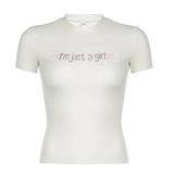Rhinestone Letter Print Crop Top White Short Sleeve Slim Casual Tees Summer O Neck Basic Women T Shirt y2k Vintage Shirts-Outfit