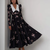 Fongt Women's Wear 2024 New Retro Print Large Pendulum Dress Temperament Waist Slim Dress-Outfit