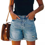 Fongt Autumn And Winter Women's Casual Hole Water Wash Denim Shorts Straight Trousers Tide Brand