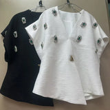 Fongt Sexy Deep V Vest Blouse 2025 Autumn New Temperament Slimming Nail Drill Senior Sense Coat Woman