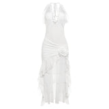Fongt New Summer Women's Dress With Slim Back Solid Flounces Long Dress-Outfit