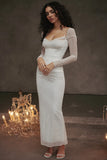 Fongt 2024 New Long-Sleeved Sling Temperament Show Back Tight Open Fork Long Dress