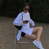 Split Fork Long T-shirt Women Casual Basic O-neck Long Sleeve Tee Shirt Autumn 2023