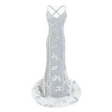 Extended Version Of The Popular Style Sequined Net Gauze Slim Tail Sexual Bare-Back Dress Long Dress-Outfit