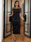 Fongt Mesh Splicing Tuxedo High-Waisted Large-Size Body-Repair Casual Ass Women's Dress Dress