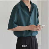 Men's Summer Loose Thin Ice Silk Short-Sleeved White Five-Sleeve Shirt Youth Breathable Cardigan Half-Sleeved Shirt-Outfit
