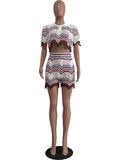 Fongt New Women's Handmade Knitted Casual Shorts Suit-Outfit