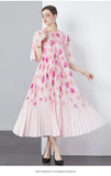 Fongt Exquisite Dress Women 2025 New Lazy Wind Collar Mid-Sleeves To Close The Waist Temperament 100-Fold Printing Skirt