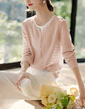 Fongt Fake Two Splicing Texture T-Shirt Girl 2025 Spring Intellectual Elegant Texture Sense Thin Age Blouse
